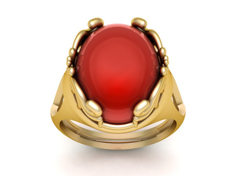 붉은 마노와 조각적인 디테일이 있는 우아한 금반지 3D 모델