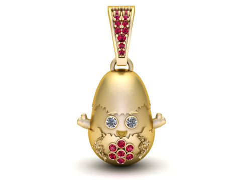 Ciondolo di lusso con personaggio a forma di uovo in oro con grappolo di pietre di rubino e occhi di diamanti Modello di stampa 3D