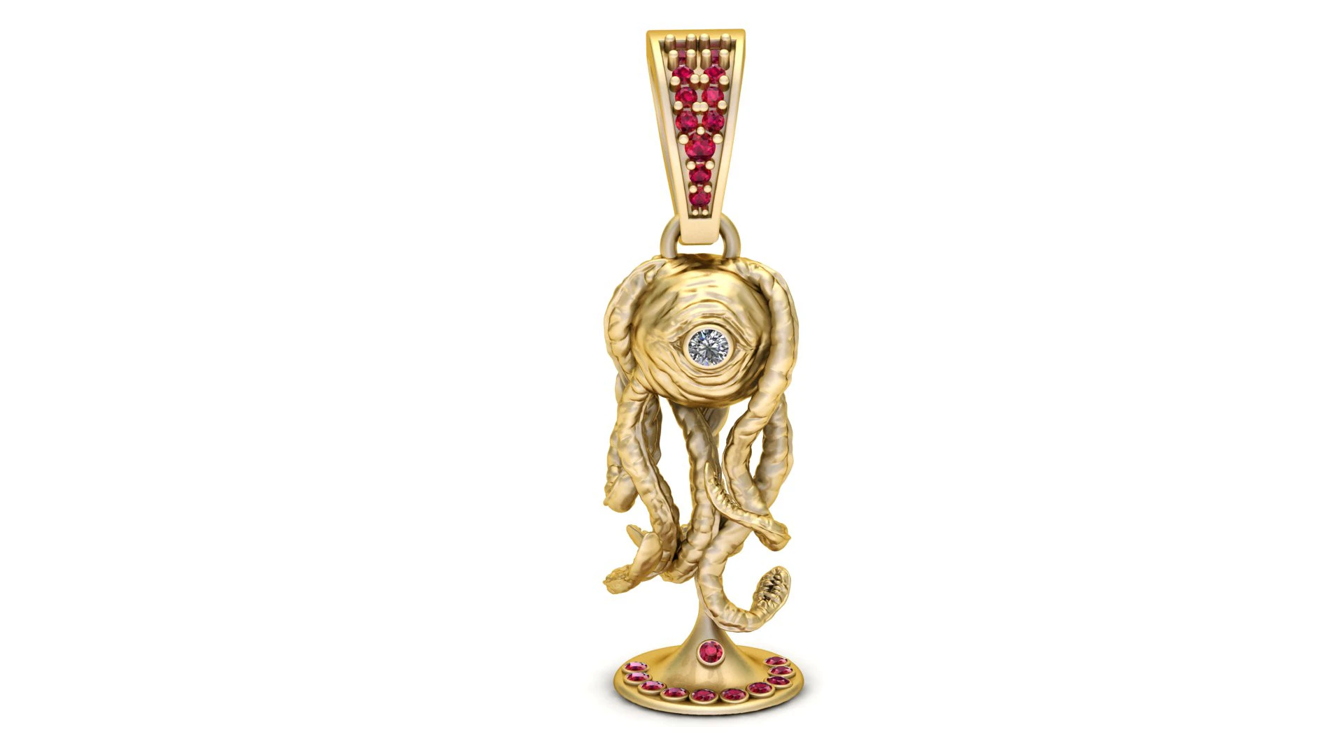 Luxury Gold Octopus Eye Pendant with Diamond Center Ruby Base 3D Print Model .c4d .max .obj .3ds .fbx .stl .blend 