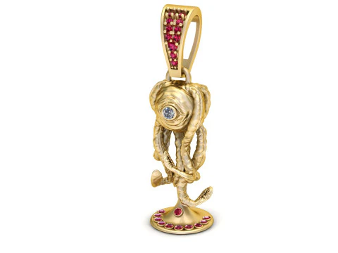 Luxury Gold Octopus Eye Pendant with Diamond Center Ruby Base 3D Print Model