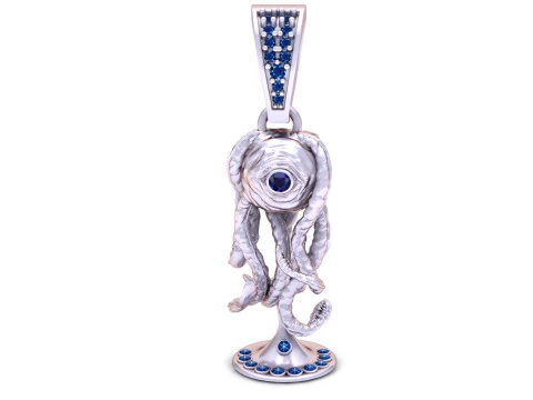 Luxury Gold Octopus Eye Pendant with Diamond Center Ruby Base 3D Print Model