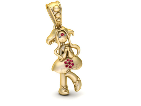 Luxury Gold Fantasy Girl Pendant with Ruby Gemstones 3D Print Model