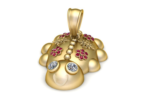 Pendentif tortue en or de luxe avec yeux en diamant et d&eacute;tails floraux rubis Modèles 3D en vedette