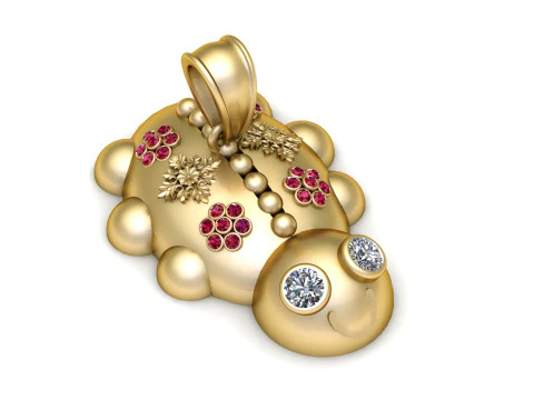 Pingente luxuoso de tartaruga dourada com olhos de diamante e detalhes florais rubi Modelo de Impressão 3D