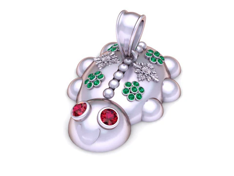 Pingente luxuoso de tartaruga dourada com olhos de diamante e detalhes florais rubi Modelo de Impressão 3D