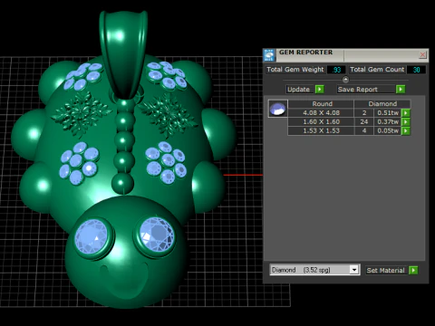 Pingente luxuoso de tartaruga dourada com olhos de diamante e detalhes florais rubi Modelo de Impressão 3D