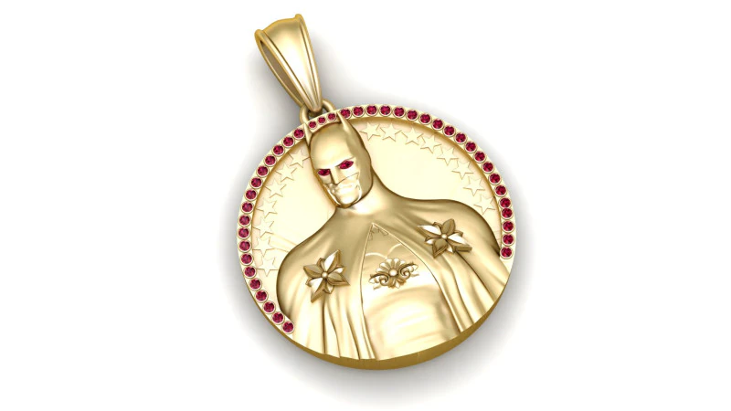 Luxury Golden Pendant with Ruby Accents and Superhero Design 3D Print Model .c4d .max .obj .3ds .fbx .stl .blend 