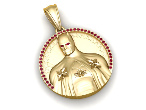 Роскошный золотой кулон с рубиновыми акцентами и дизайном супергероя 3D Принт Модель