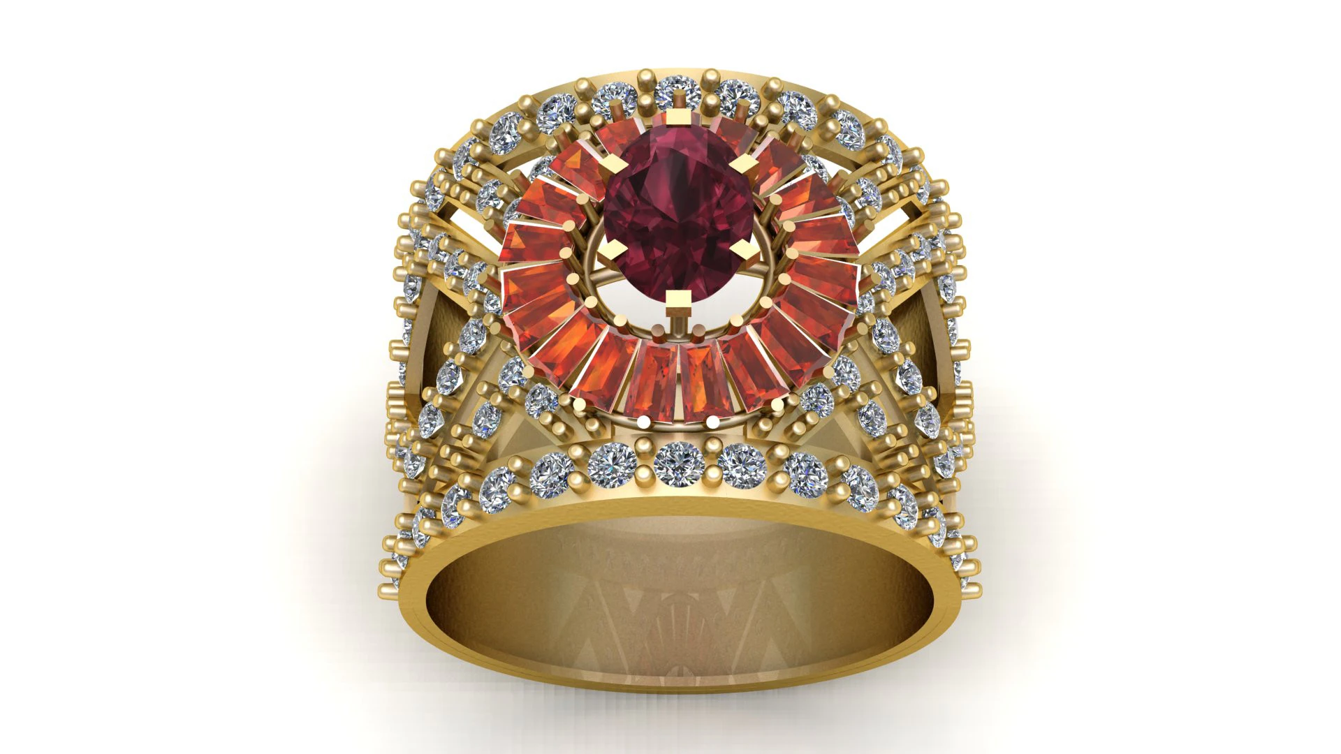 Royal Ruby Halo Ring with Baguette Diamond Pav Luxury 3D Printable Jewelry Model 3D Print Model .c4d .max .obj .3ds .fbx .stl .blend 