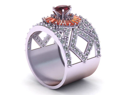 Royal Ruby Halo Ring with Baguette Diamond Pav Luxury 3D Printable Jewelry Model 3D Print Model
