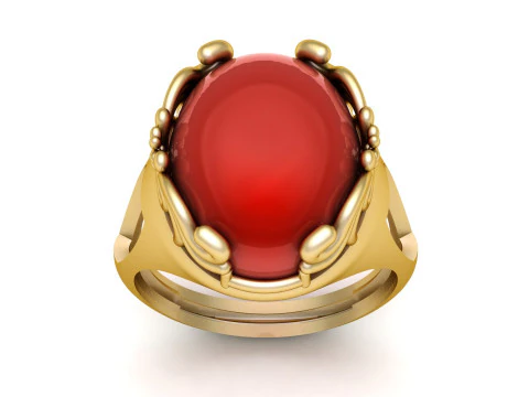 Cincin Ruby Cabochon Vintage dengan Desain Perhiasan Pernyataan Mewah Detail Bunga Emas Model Cetak 3D
