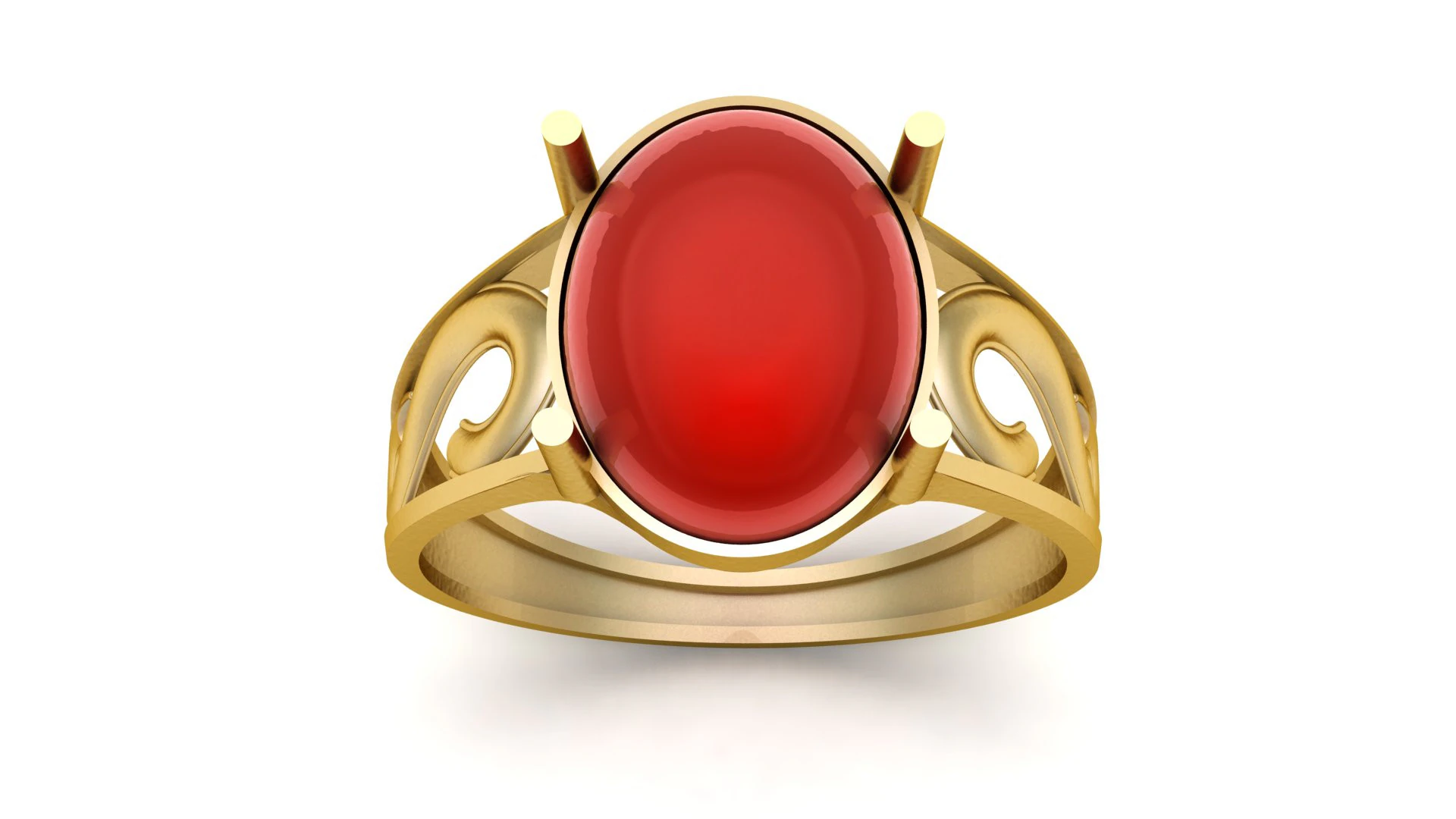 Elegant Ruby Cabochon Ring with Ornate Gold Scrollwork Luxury Statement Ring Design 3D Print Model .c4d .max .obj .3ds .fbx .stl .blend 