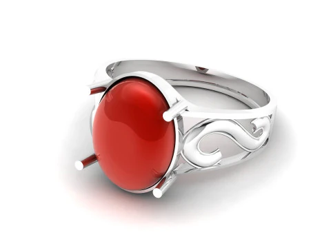 Elegant Ruby Cabochon Ring with Ornate Gold Scrollwork Luxury Statement Ring Design 3D Print Model