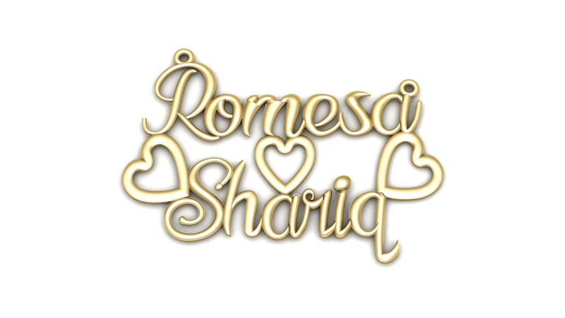 Liontin Nama Janji yang Dipersonalisasi dengan Desain Perhiasan Naskah Kustom Aksen Hati Model Cetak 3D .c4d .max .obj .3ds .fbx .stl .blend