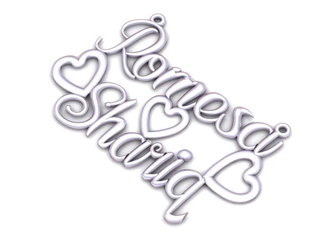 Liontin Nama Janji yang Dipersonalisasi dengan Desain Perhiasan Naskah Kustom Aksen Hati Model Cetak 3D