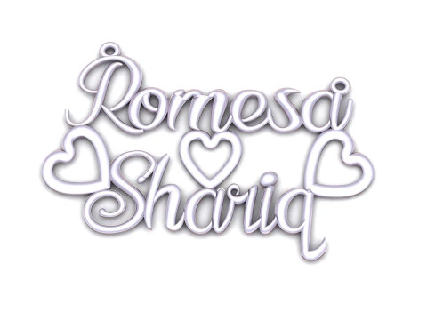 Liontin Nama Janji yang Dipersonalisasi dengan Desain Perhiasan Naskah Kustom Aksen Hati Model Cetak 3D