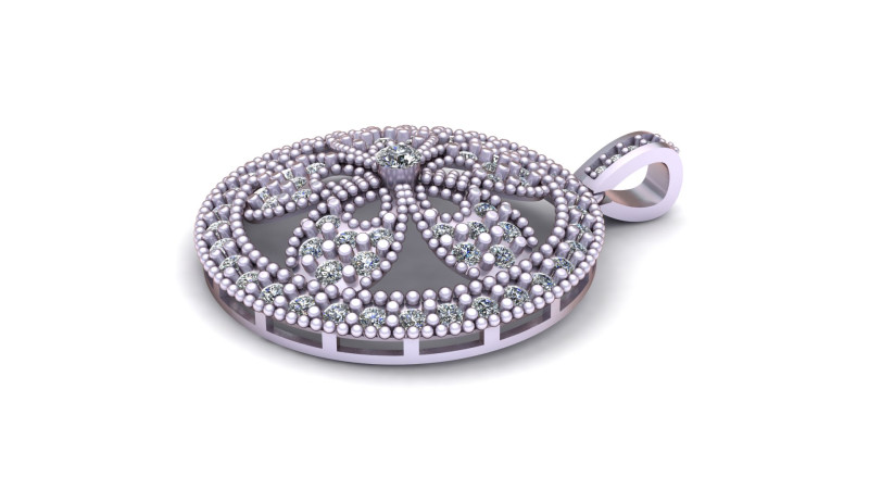 Vintage Floral Diamond Disc Pendant Intricate Beaded Gold Jewelry Design 3D Print Model .c4d .max .obj .3ds .fbx .stl .blend