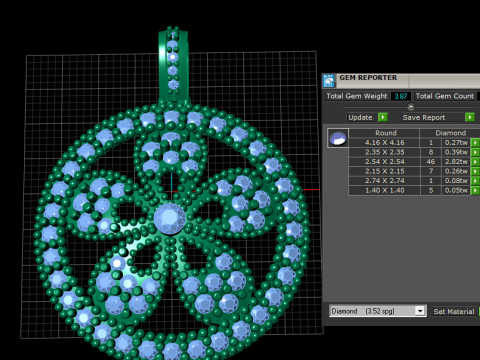 Vintage Floral Diamond Disc Pendant Intricate Beaded Gold Jewelry Design 3D Print Model