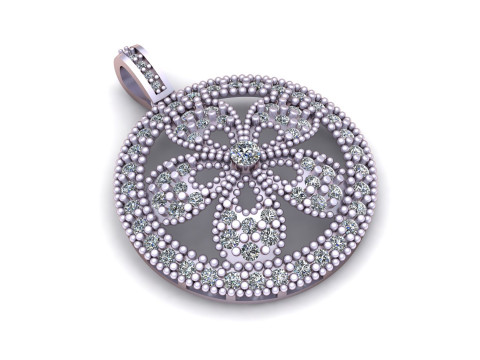 Vintage Floral Diamond Disc Pendant Intricate Beaded Gold Jewelry Design 3D Print Model