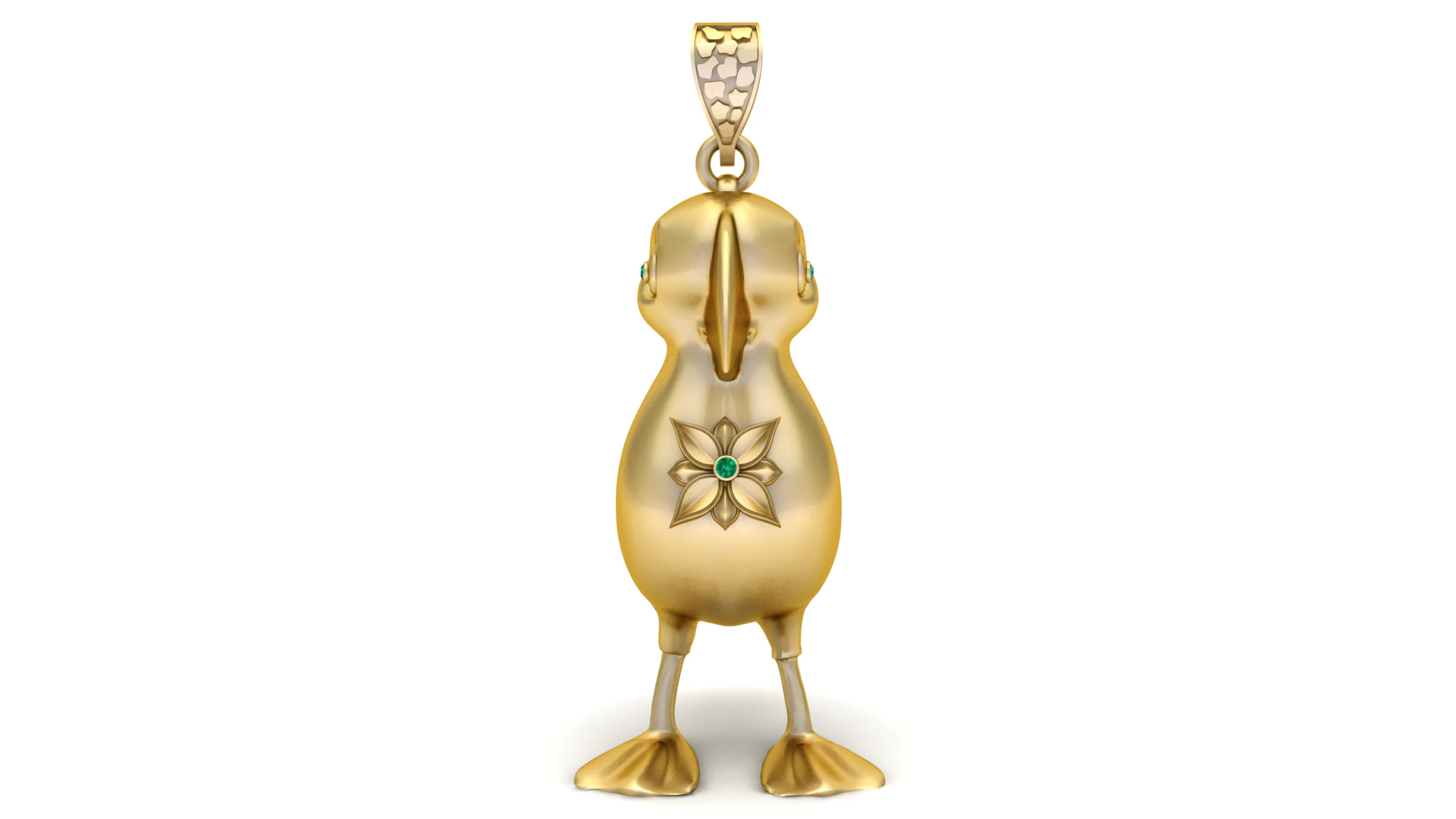 Golden Duck Pendant with Floral Gemstone 3D Model .c4d .max .obj .3ds .fbx .stl .blend 