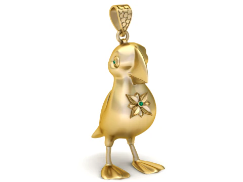 Golden Duck Pendant with Floral Gemstone 3D Model