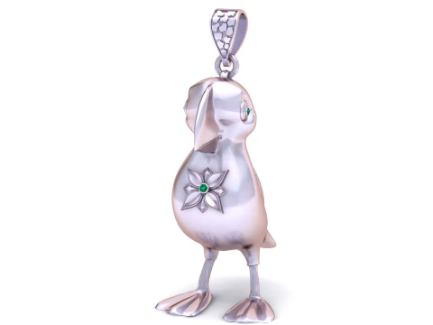 Golden Duck Pendant with Floral Gemstone 3D Model