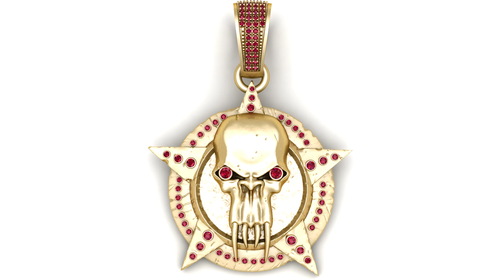 Skull Star Medallion Pendant with Ruby Settings 3D Model .c4d .max .obj .3ds .fbx .stl .blend 