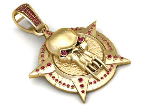 Skull Star Medallion Pendant with Ruby Settings 3D Model