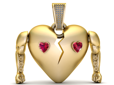 Ciondolo muscolo cuore spezzato con pietre di rubino Modello 3D