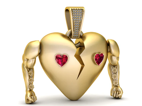 Broken Heart Muscle Pendant with Ruby Stones 3D Model