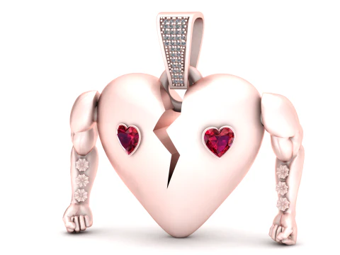 Broken Heart Muscle Pendant with Ruby Stones 3D Model