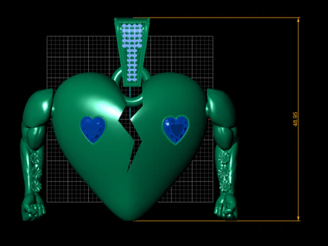 Broken Heart Muscle Pendant with Ruby Stones 3D Model