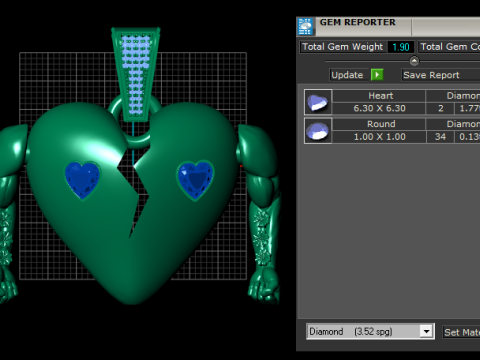 Подвеска &laquo;Разбитая сердечная мышца&raquo; с рубиновыми камнями 3D Модель