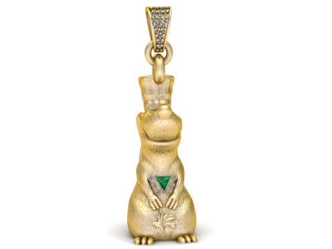 Luxuriöser Biber-Anhänger aus 18 Karat Gold mit Smaragd-Diamant-Akzenten 3D Modell