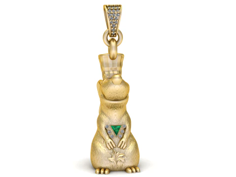 Liontin Berang-berang Emas 18K Mewah dengan Aksen Berlian Zamrud Model 3D