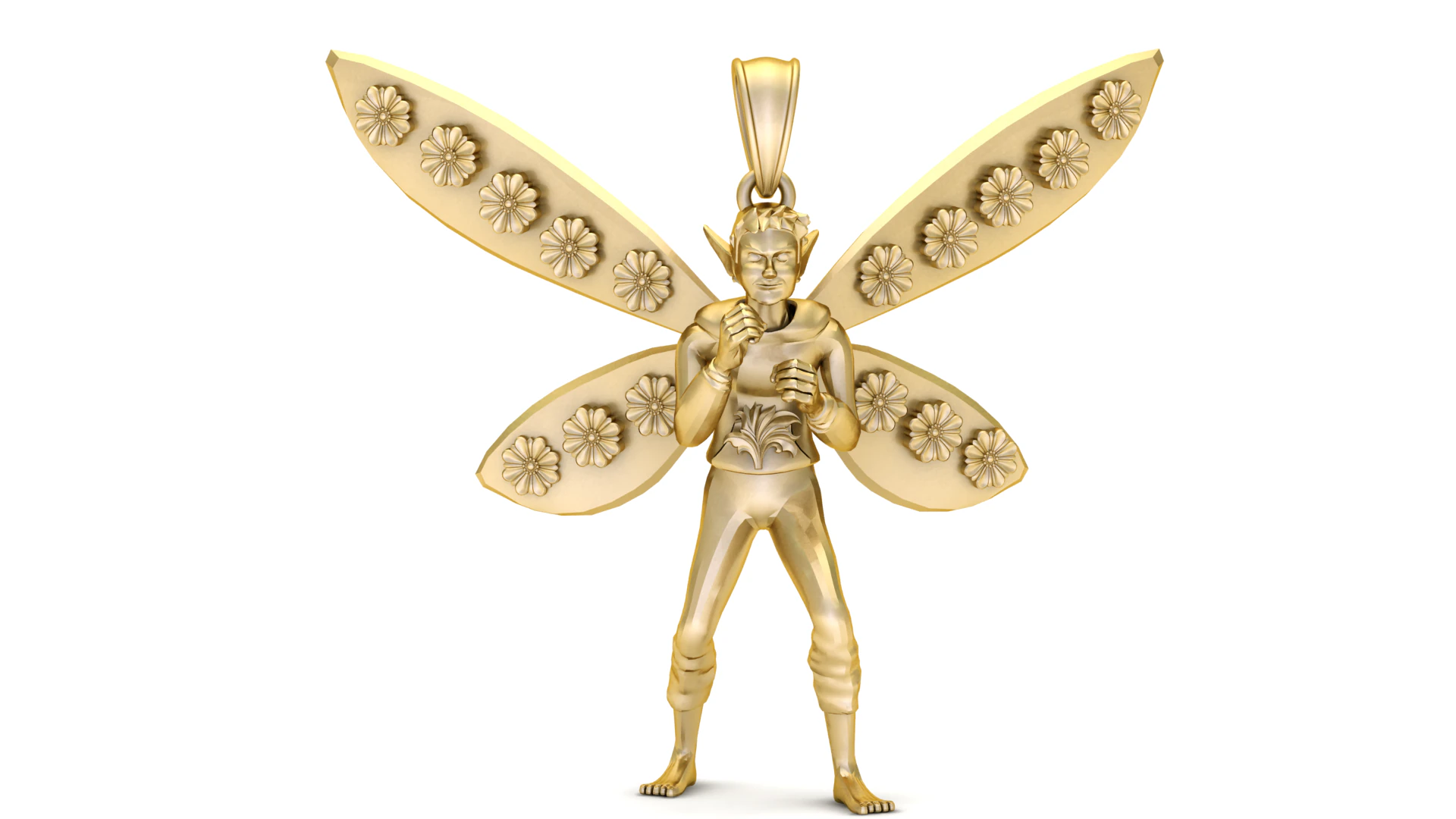 Ciondolo fata in oro 18 carati con ali floreali incise Modello 3D .c4d .max .obj .3ds .fbx .stl .blend 