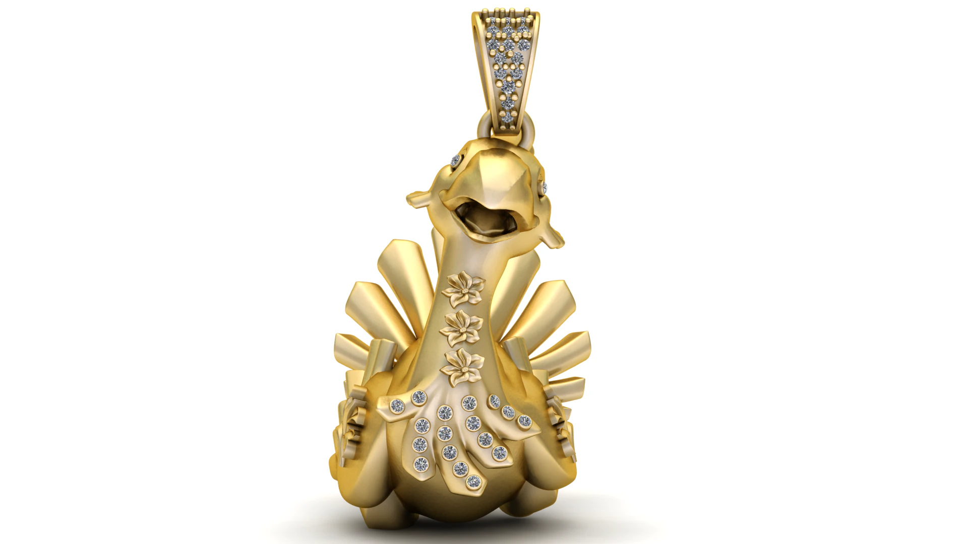 18K Gold Swan Pendant with Diamond Pav and Floral Detailing 3D Model .c4d .max .obj .3ds .fbx .stl .blend