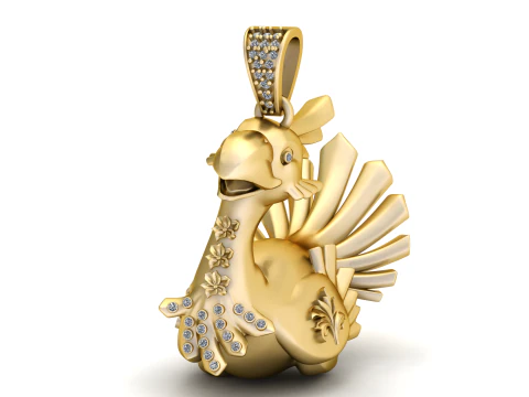 18K Gold Swan Pendant with Diamond Pav and Floral Detailing 3D Model