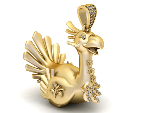 18K Gold Swan Pendant with Diamond Pav and Floral Detailing 3D Model