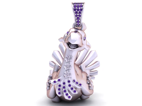 18K Gold Swan Pendant with Diamond Pav and Floral Detailing 3D Model