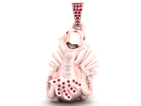 18K Gold Swan Pendant with Diamond Pav and Floral Detailing 3D Model