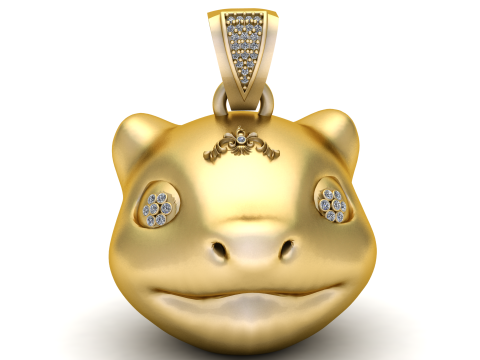 Luxuriöser Cartoon-Froschgesicht-Anhänger, Diamantauge, Gold, 3D-druckbares STL-Modell 3D Modell
