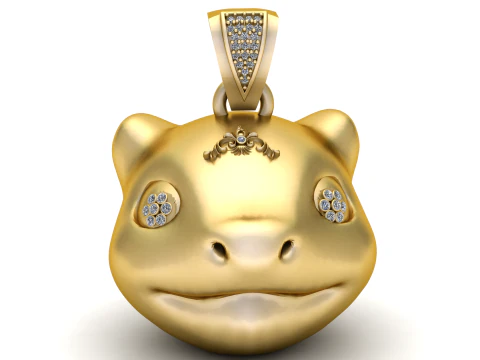 Pendentif visage de grenouille de dessin anim&eacute; de luxe, oeil de diamant en or, mod&egrave;le STL imprimable en 3D Modèle 3D