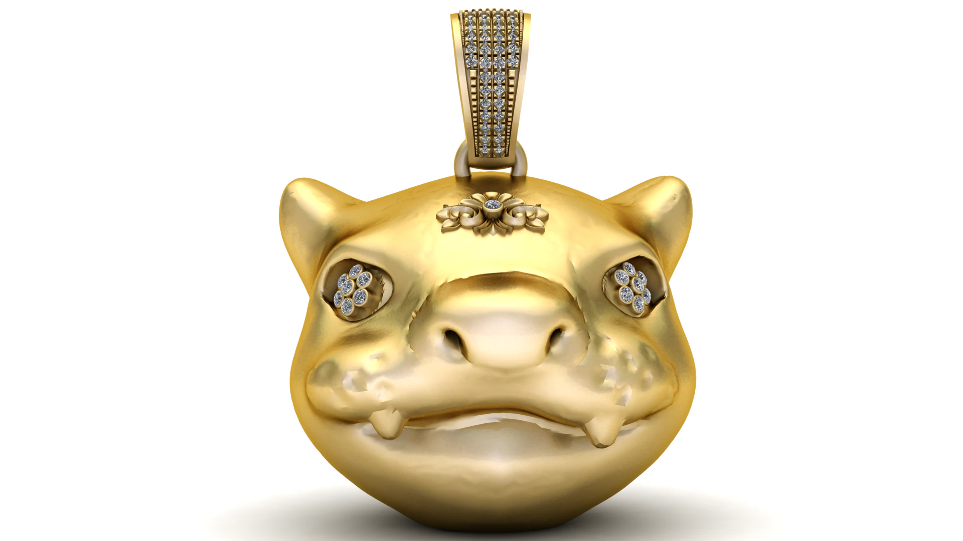Luxury Diamond Hippo Head Gold Pendant 3D Model .c4d .max .obj .3ds .fbx .stl .blend 