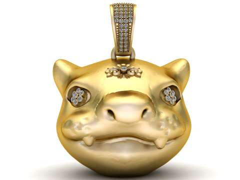 Luxuriöser Goldanhänger mit Nilpferdkopf und Diamanten 3D Modell