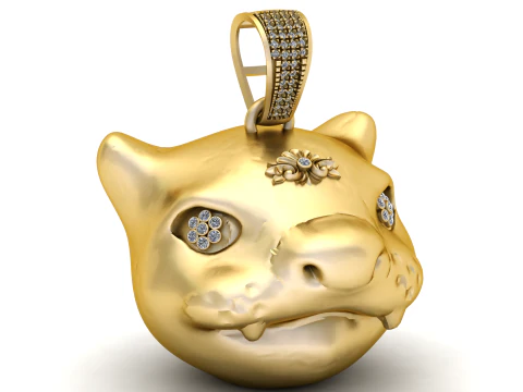 Luxury Diamond Hippo Head Gold Pendant 3D Model