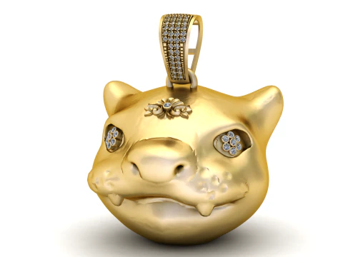 Luxury Diamond Hippo Head Gold Pendant 3D Model