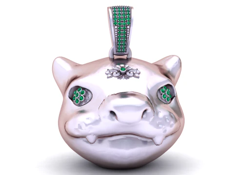 Luxury Diamond Hippo Head Gold Pendant 3D Model