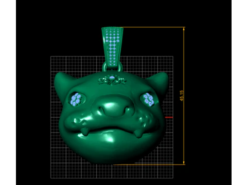 Luxury Diamond Hippo Head Gold Pendant 3D Model