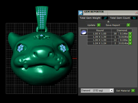 Luxury Diamond Hippo Head Gold Pendant 3D Model
